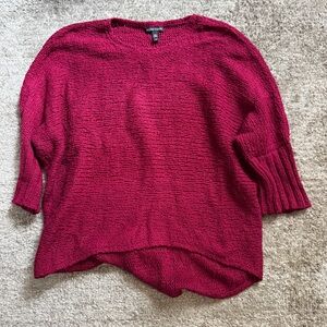 Eileen Fisher Cotton Knit Dolman Half Sleeve Sweater Cranberry Red Womens SP